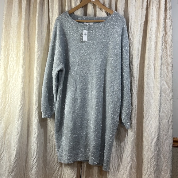 NWT Banana Republic Silver TINSEL MINI SWEATER DRESS Size XL - Picture 4 of 5